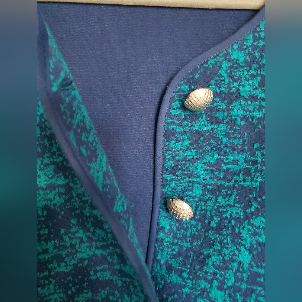 Bedford Fair Navy & Teal Lightweight KNIT Button-up Women's Size 20W - Picture 3 of 12